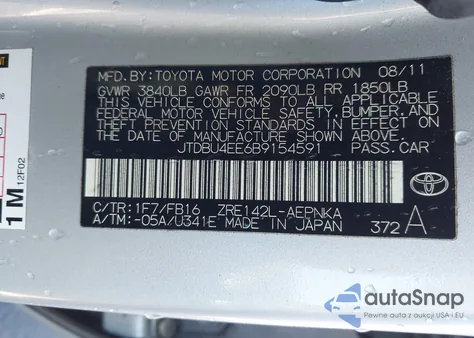 2011 Toyota Corolla Le из США, поврежденный, VIN JTDBU4EE6B9154591